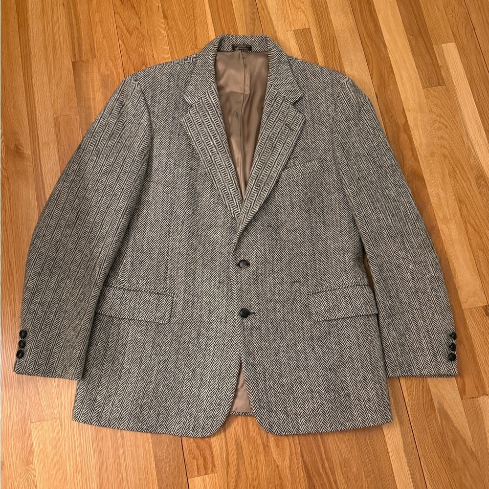 Harris Tweed 46R? Gray Black White Herringbone Blazer Jacket